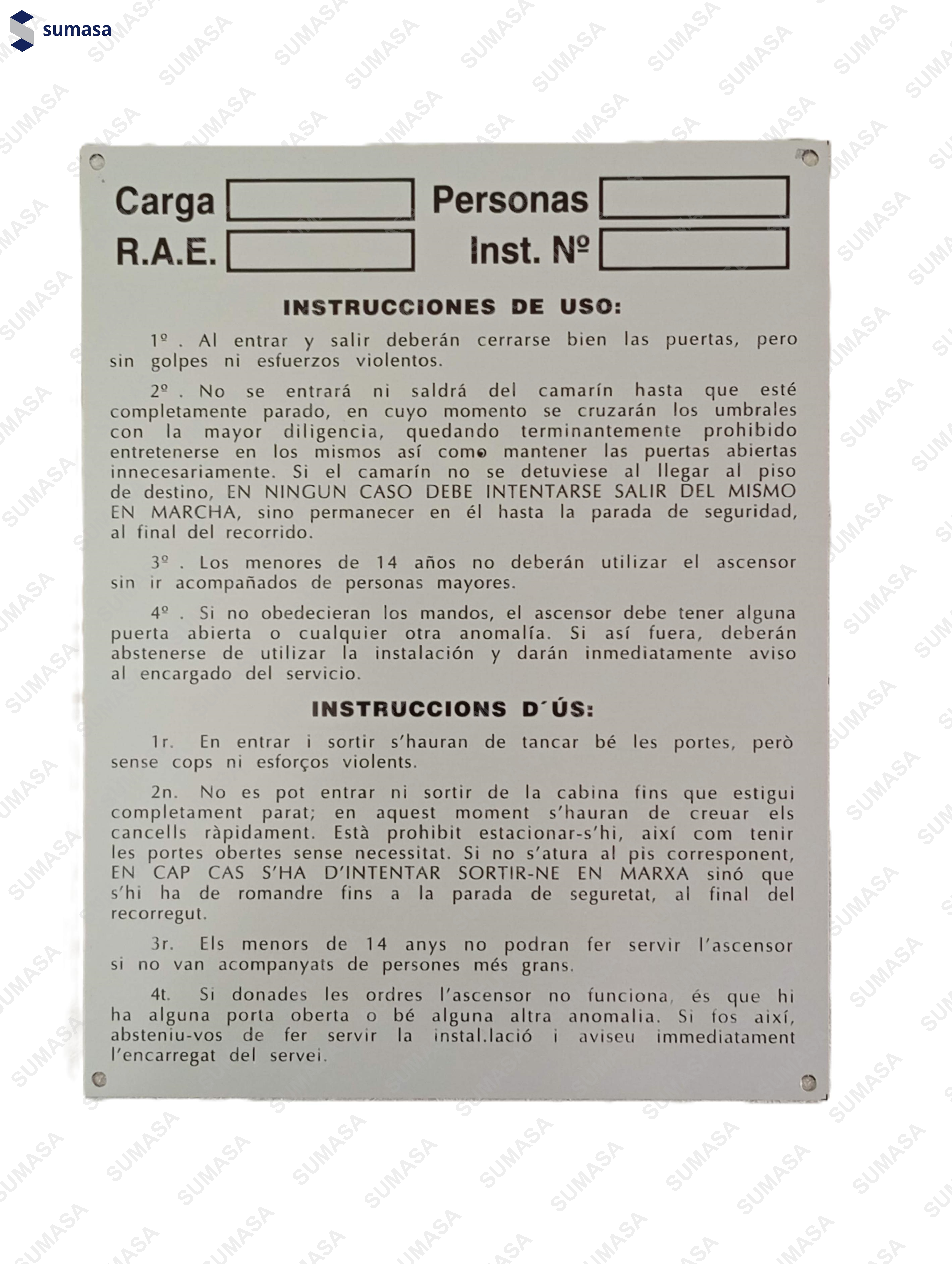 PLACA INSTRUCCION BILINGUE