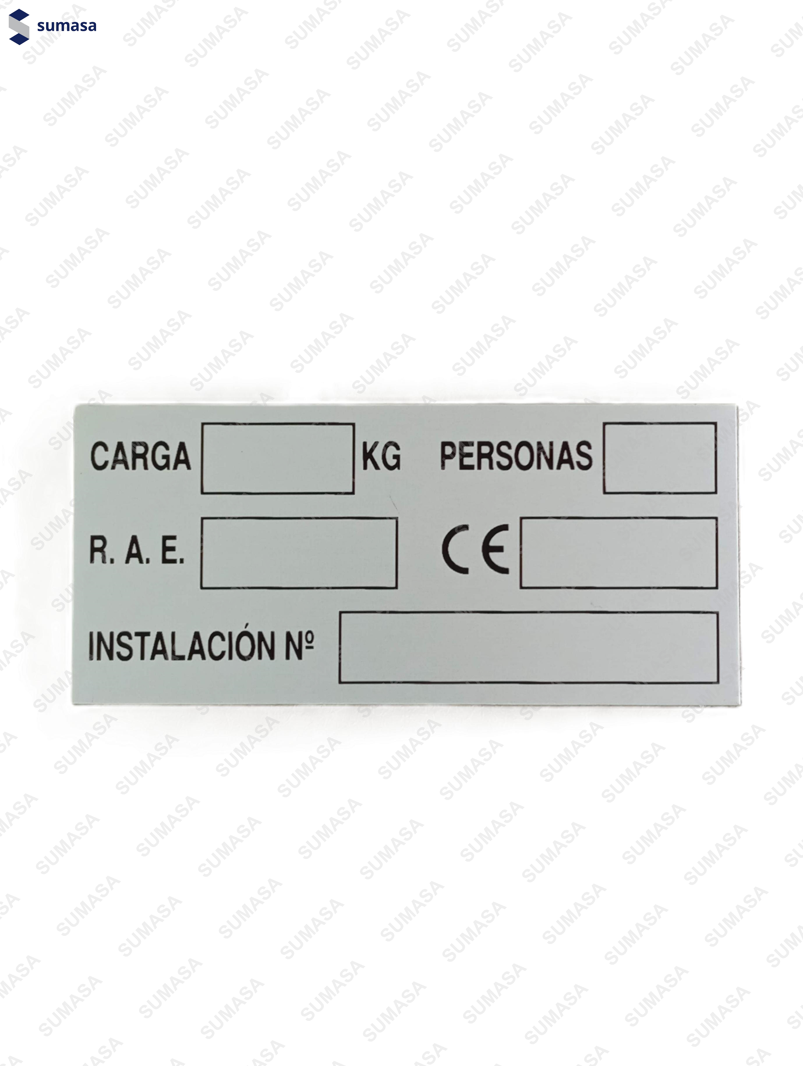 PLACA CAB.KG-PER-RAE-CE-INS-N. ADH (CARGA 110X50X1 mm.)